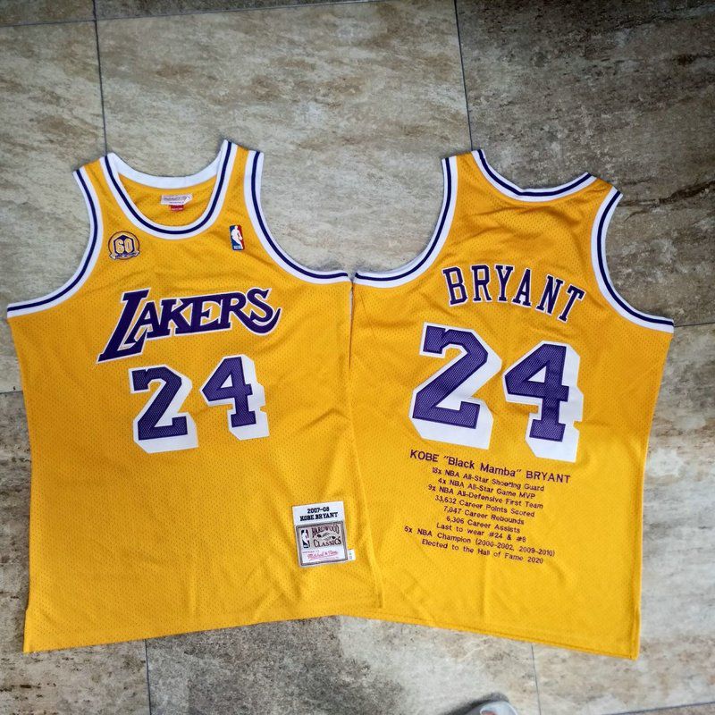 Men Los Angeles Lakers #24 Bryant Yellow Career honor English embroidered version NBA Jerseys->memphis grizzlies->NBA Jersey